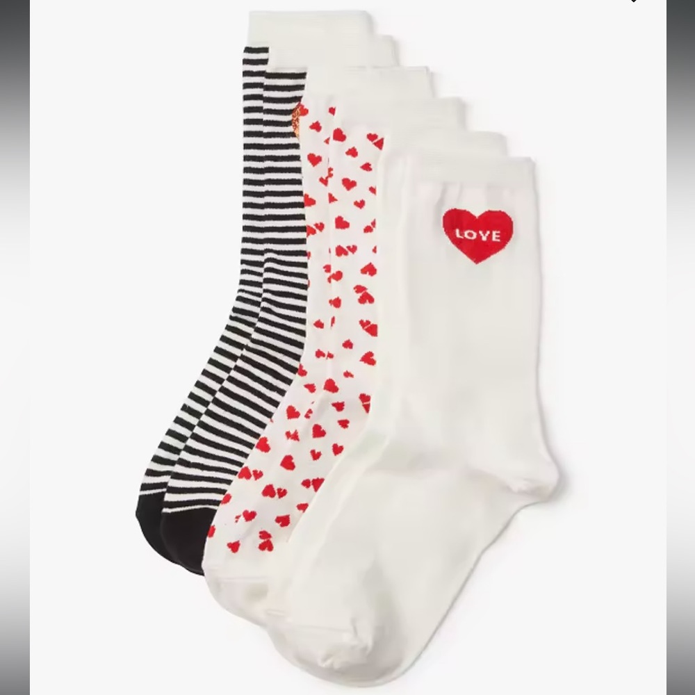 NEW kate spade new york 3 Pack of Valentine’s Day Socks-True Love, Stripes & ❤️
